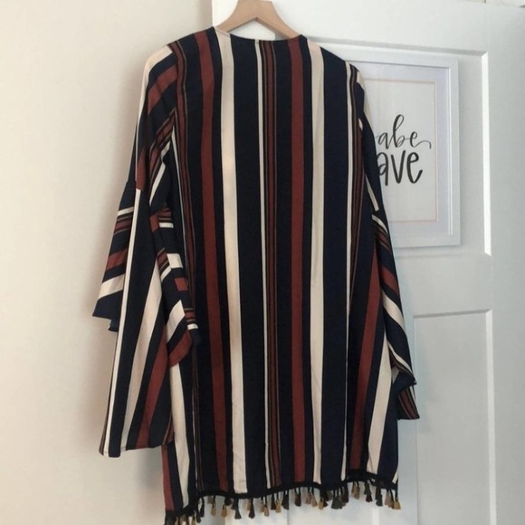 CALLIE MAC Tassel Embroidered Striped Boho Long Sleeve Dress Size Large - Picture 4 of 9
